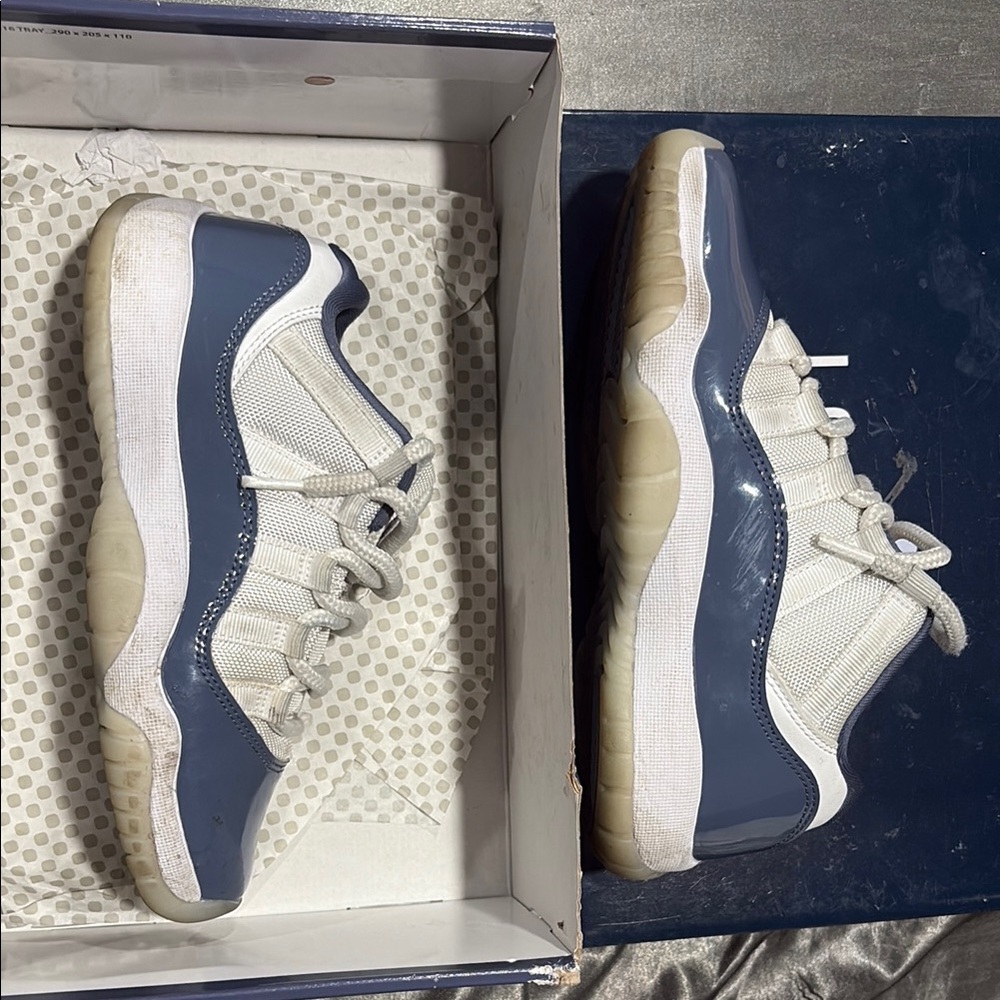 White and Blue Low-Top Sneakers